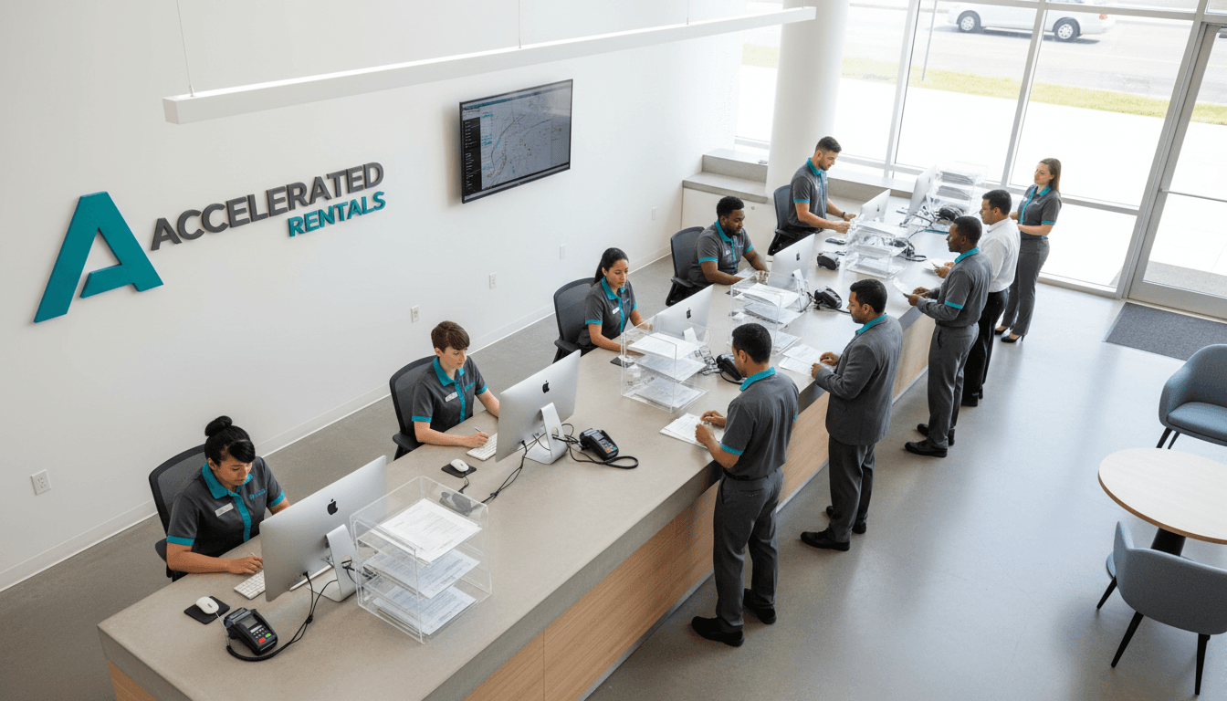 Customer reading a service invoice at the front counter